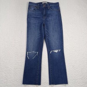 Madewell Jeans Women's‎ 27 High Riser Demi Boot Distressed Raw Hem Medium Wash